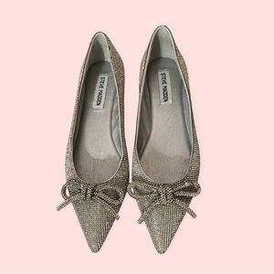 Steve Madden Rhinestone Silver Flats with Bow Detail